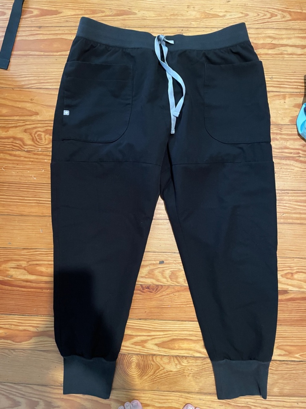 Figs Black Joggers with Light Gray Drawstring